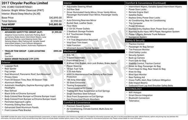 used 2017 Chrysler Pacifica car, priced at $13,988