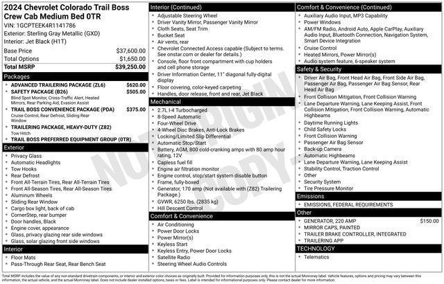 used 2024 Chevrolet Colorado car, priced at $38,288