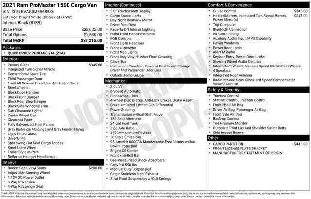 used 2021 Ram ProMaster 1500 car, priced at $23,888