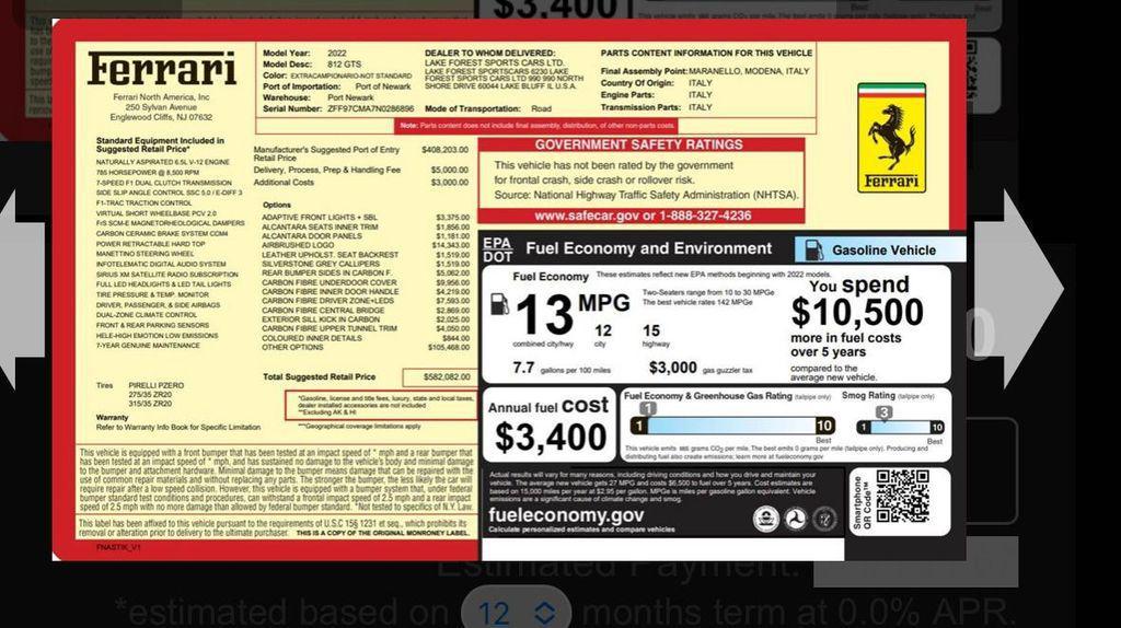 used 2022 Ferrari 812 GTS car, priced at $599,980