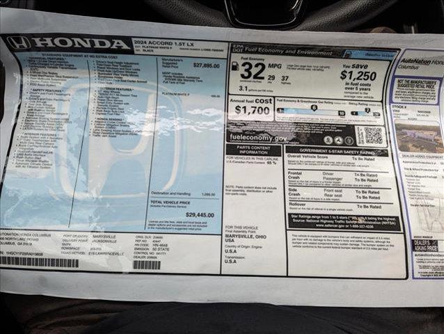 new 2024 Honda Accord car, priced at $29,445