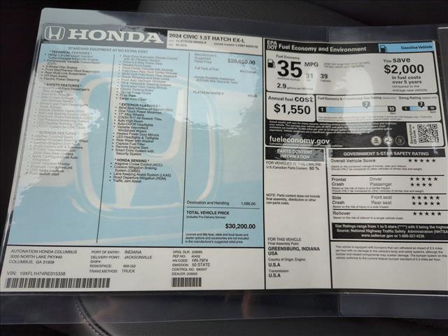 new 2024 Honda Civic car, priced at $29,643