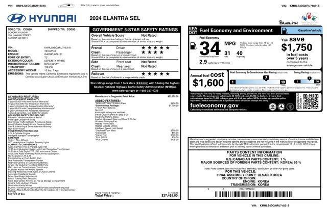 new 2024 Hyundai Elantra car, priced at $26,485