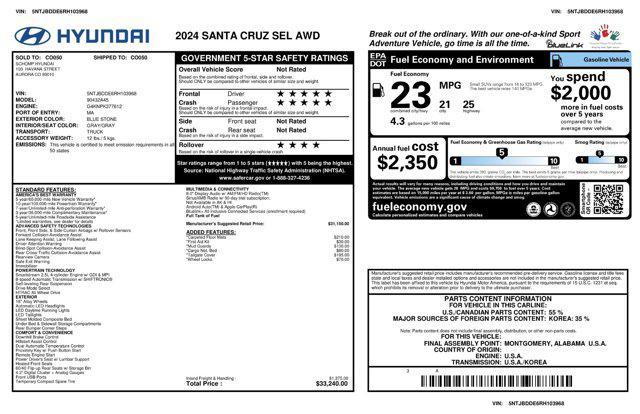 new 2024 Hyundai Santa Cruz car, priced at $33,240