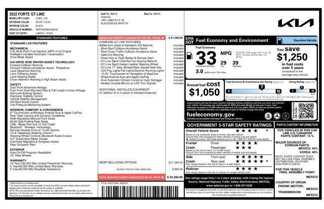 used 2022 Kia Forte car, priced at $19,998