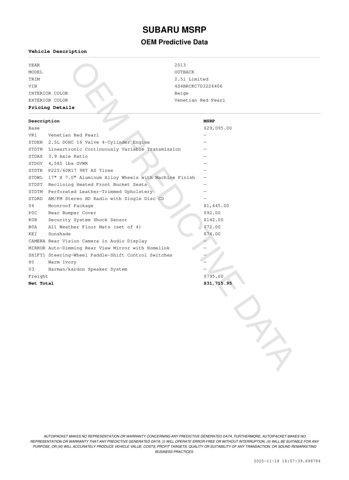 used 2013 Subaru Outback car, priced at $9,500