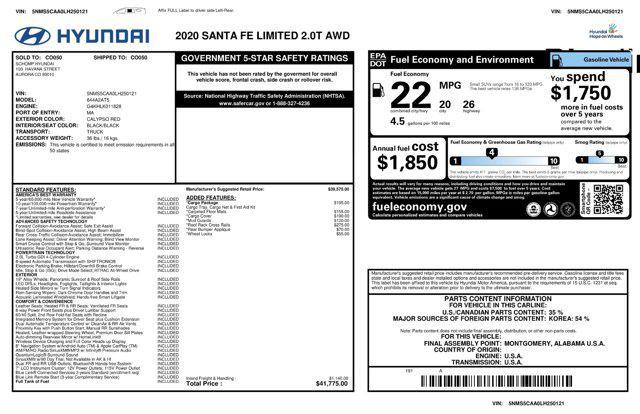 used 2020 Hyundai Santa Fe car, priced at $24,694