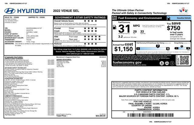 used 2022 Hyundai Venue car, priced at $17,368