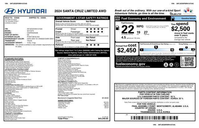 new 2024 Hyundai Santa Cruz car, priced at $40,390