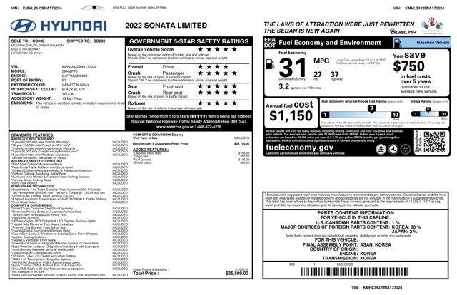 used 2022 Hyundai Sonata car, priced at $24,918