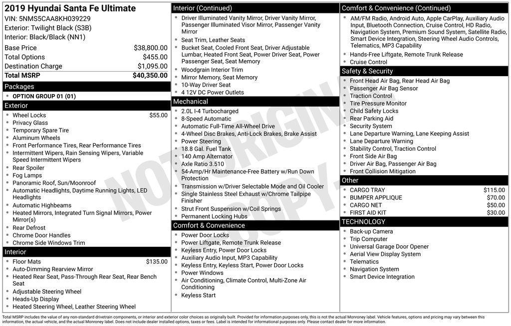 used 2019 Hyundai Santa Fe car, priced at $16,328