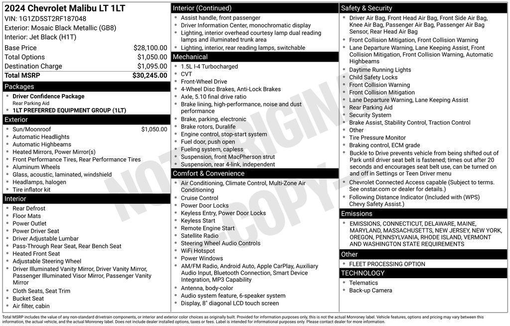 used 2024 Chevrolet Malibu car, priced at $19,348