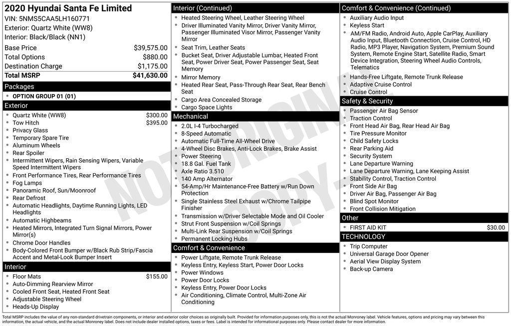 used 2020 Hyundai Santa Fe car, priced at $23,270