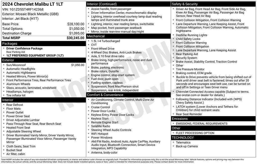 used 2024 Chevrolet Malibu car, priced at $19,802