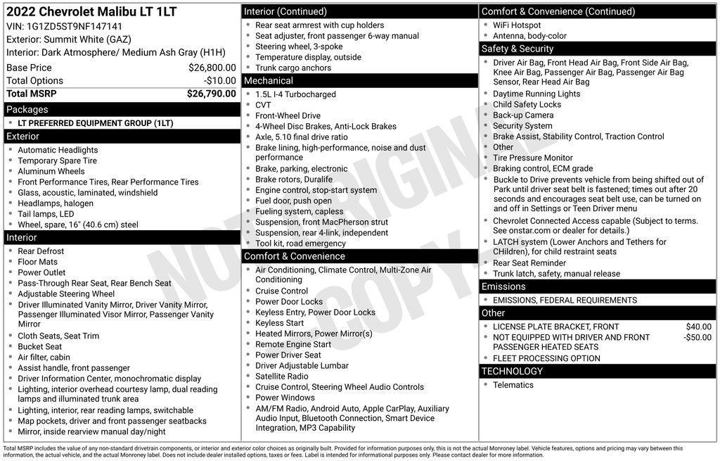 used 2022 Chevrolet Malibu car, priced at $18,303