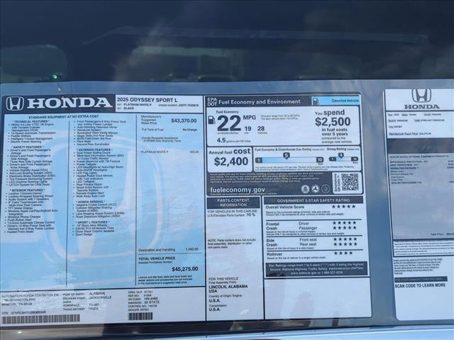 new 2025 Honda Odyssey car, priced at $42,558