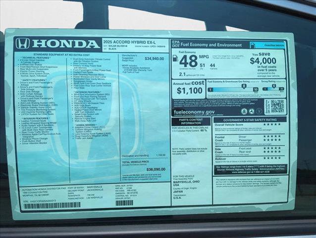 new 2025 Honda Accord Hybrid car, priced at $34,273