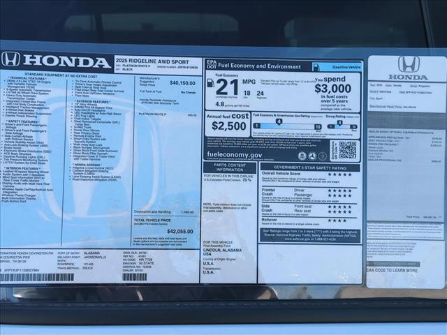 new 2025 Honda Ridgeline car, priced at $40,140