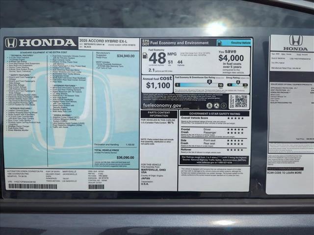 new 2025 Honda Accord Hybrid car, priced at $34,273