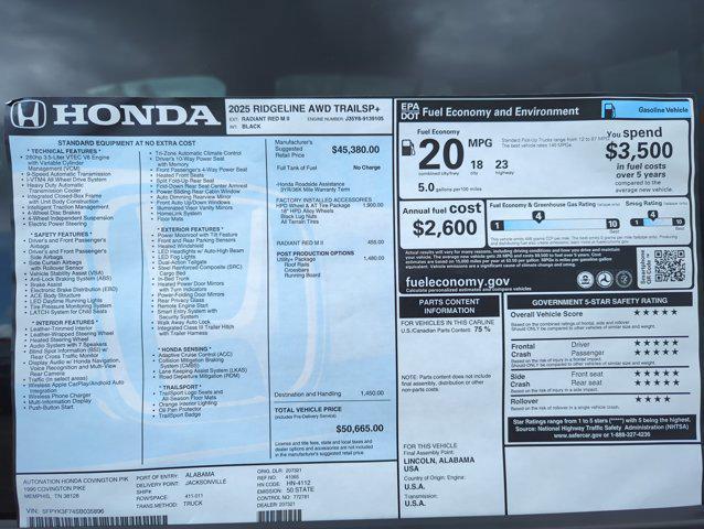 new 2025 Honda Ridgeline car, priced at $47,268