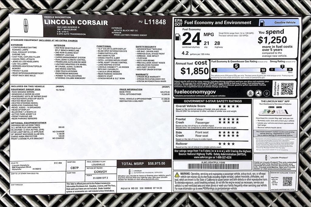 new 2023 Lincoln Corsair car, priced at $58,975
