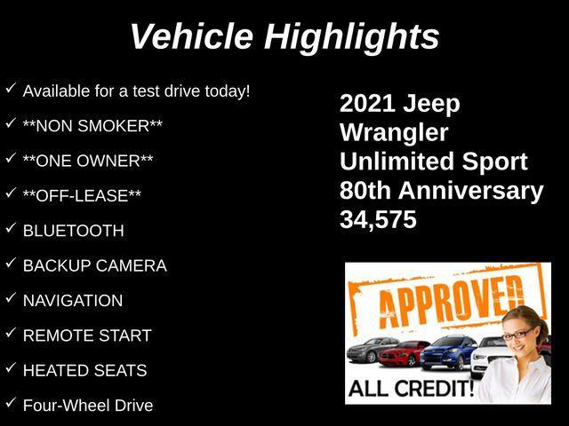 used 2021 Jeep Wrangler Unlimited car, priced at $32,695