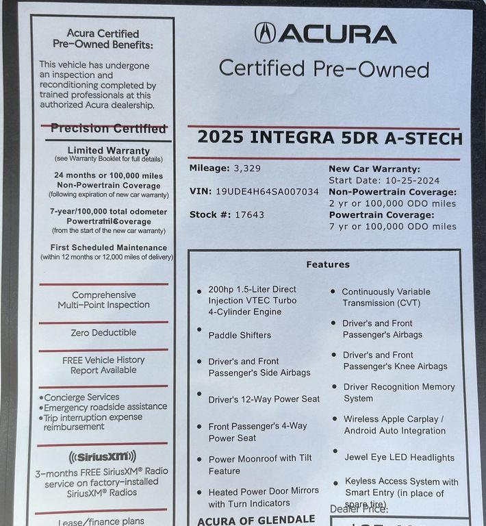 used 2025 Acura Integra car, priced at $34,488