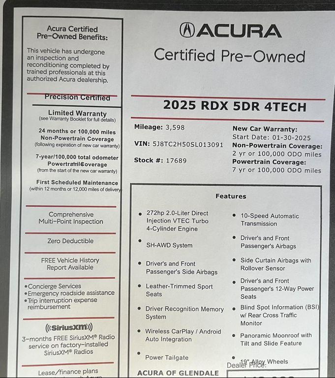 used 2025 Acura RDX car, priced at $43,988
