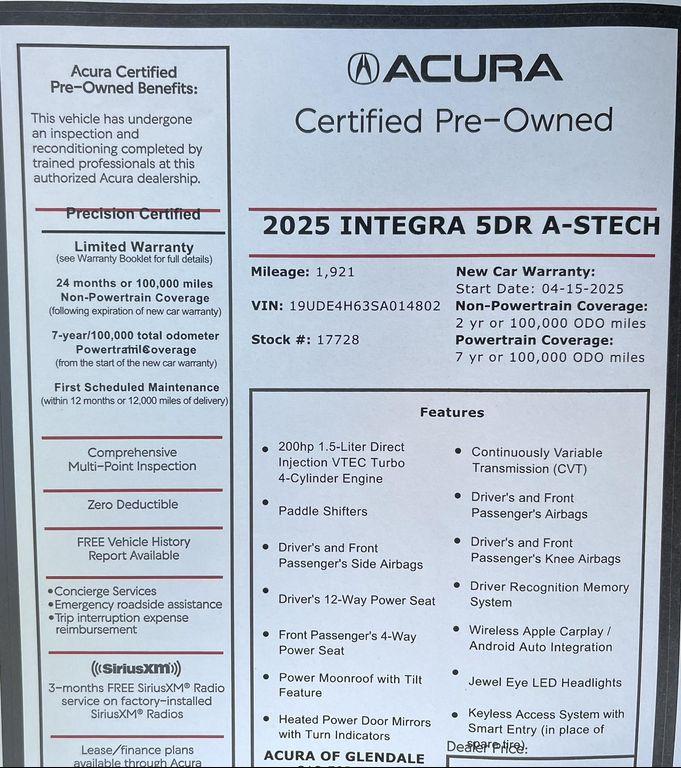 used 2025 Acura Integra car, priced at $32,988