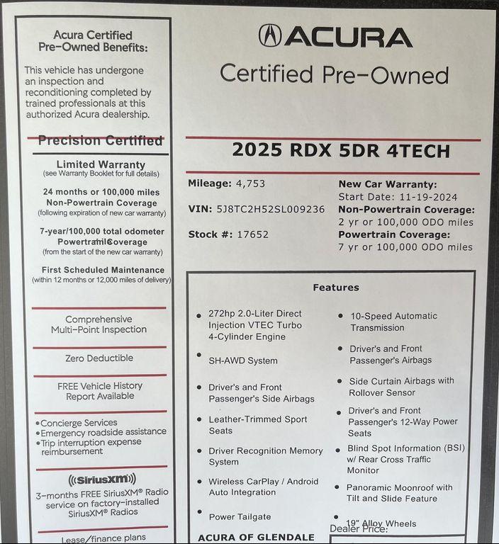 used 2025 Acura RDX car, priced at $43,988