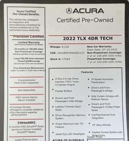 used 2022 Acura TLX car, priced at $32,488