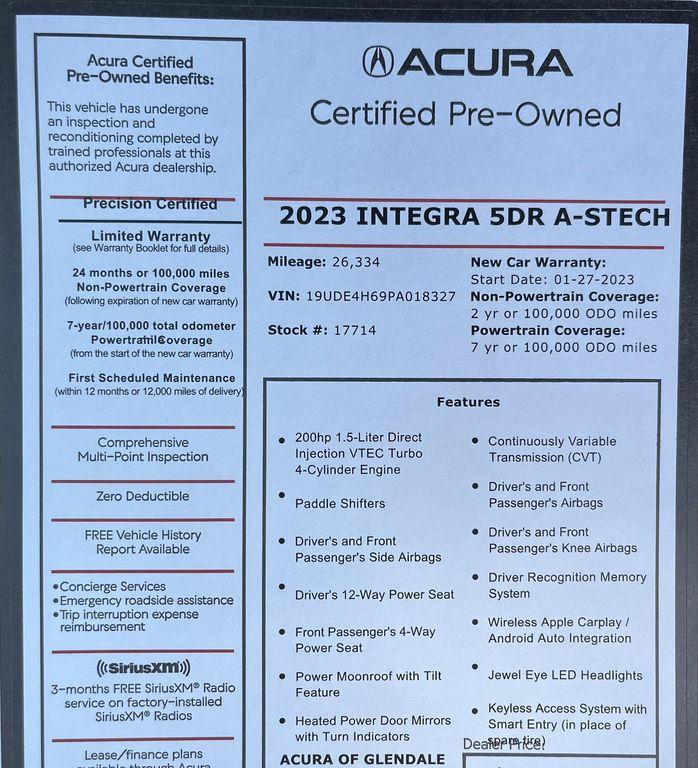 used 2023 Acura Integra car, priced at $28,488