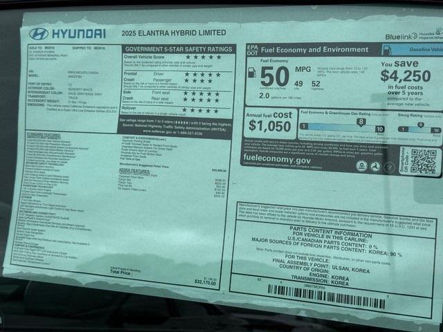 new 2025 Hyundai ELANTRA HEV car, priced at $31,316