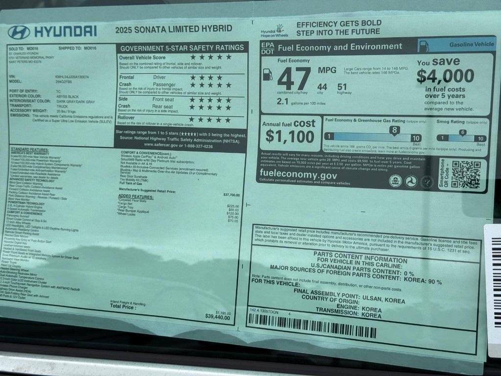 new 2025 Hyundai Sonata Hybrid car, priced at $38,897