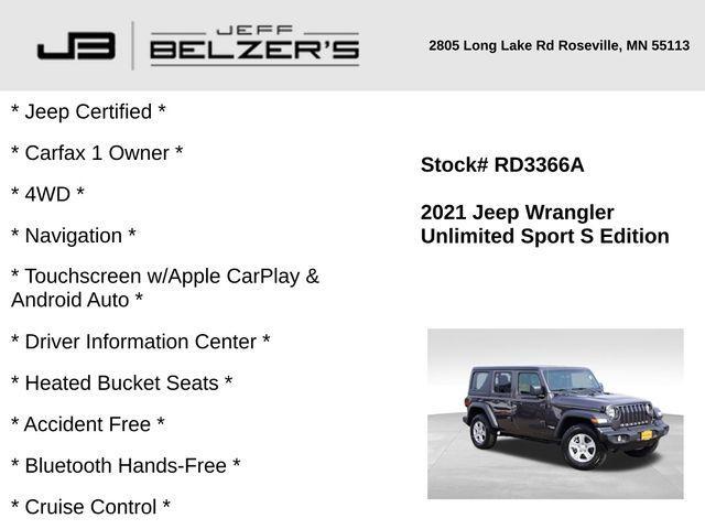 used 2021 Jeep Wrangler Unlimited car, priced at $29,744