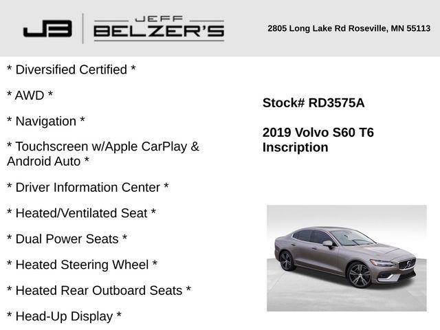 used 2019 Volvo S60 car, priced at $23,650