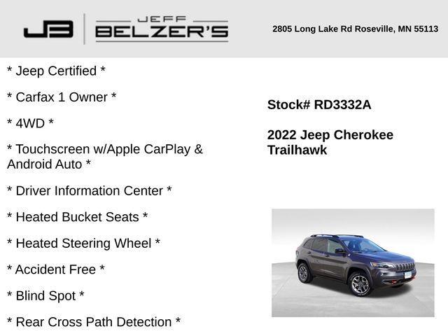 used 2022 Jeep Cherokee car, priced at $26,444