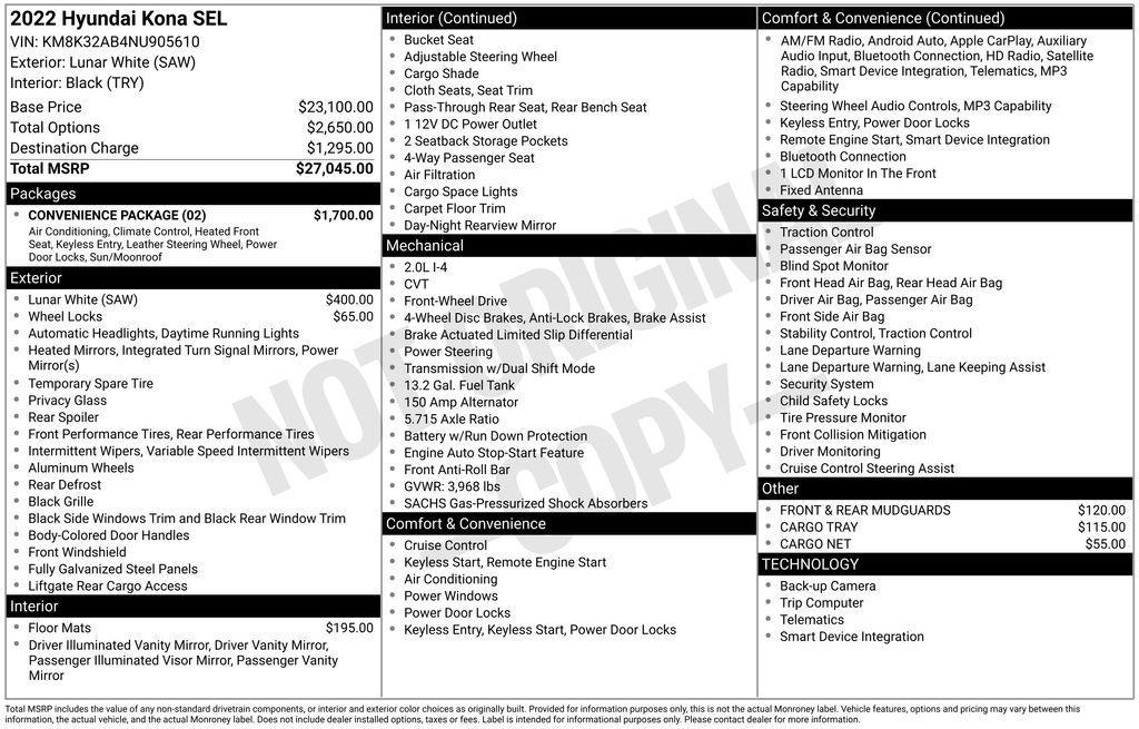 used 2022 Hyundai Kona car, priced at $17,557