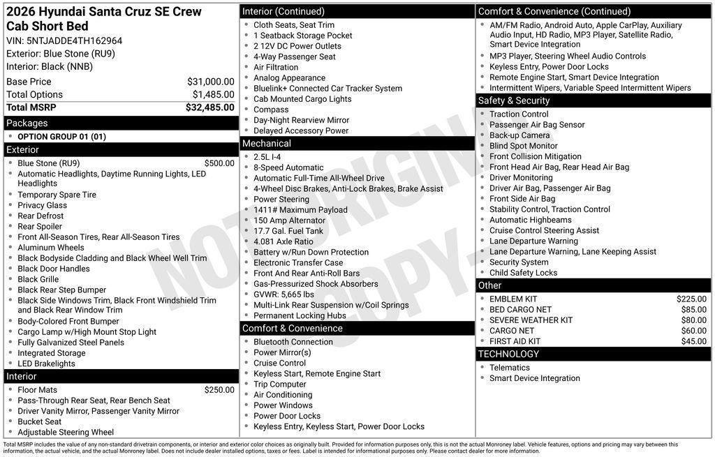 new 2026 Hyundai SANTA CRUZ car, priced at $33,122