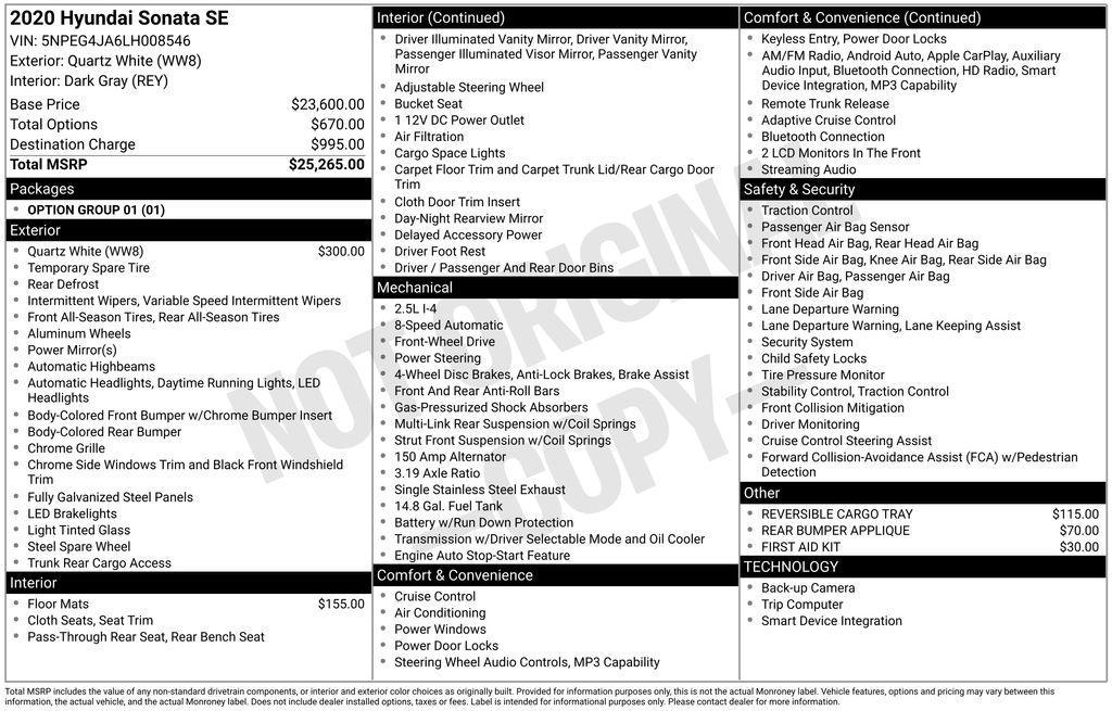 used 2020 Hyundai Sonata car, priced at $16,550