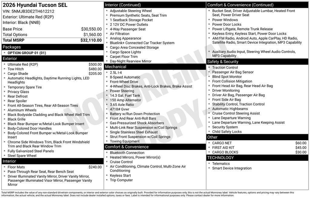 new 2026 Hyundai Tucson car, priced at $32,105