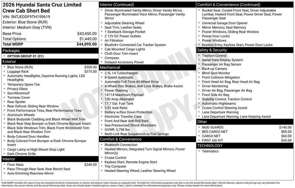 new 2026 Hyundai SANTA CRUZ car, priced at $44,355