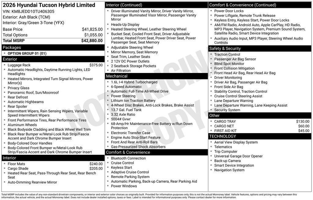new 2026 Hyundai TUCSON Hybrid car, priced at $43,480