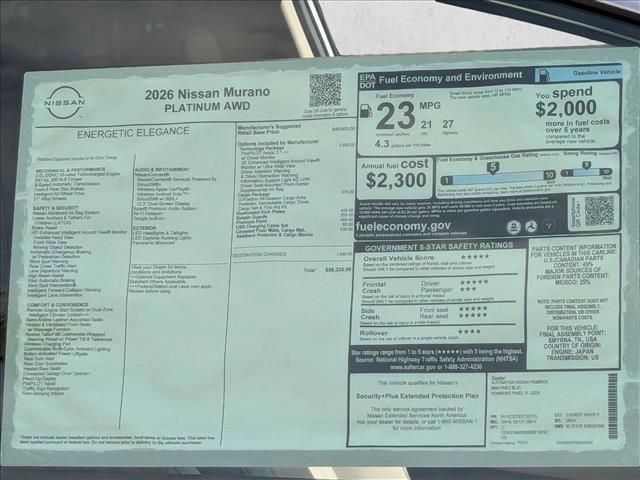 new 2026 Nissan Murano car, priced at $56,230