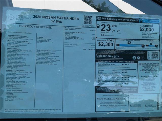 new 2025 Nissan Pathfinder car, priced at $40,116