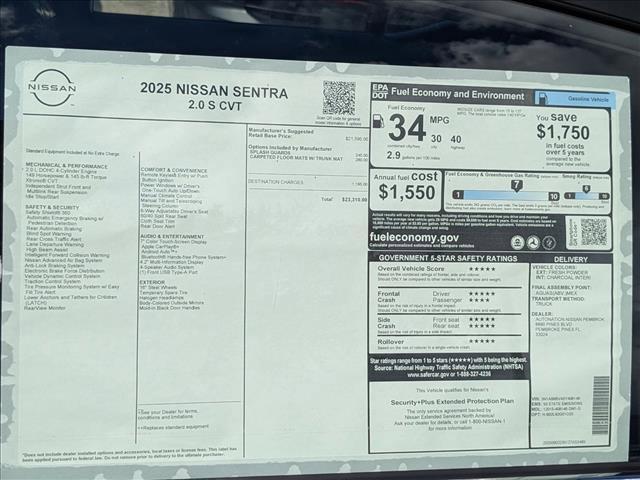 new 2025 Nissan Sentra car, priced at $22,036