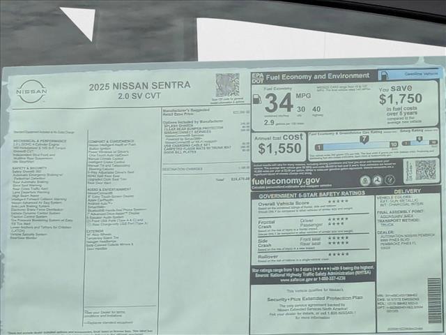 new 2025 Nissan Sentra car, priced at $22,621