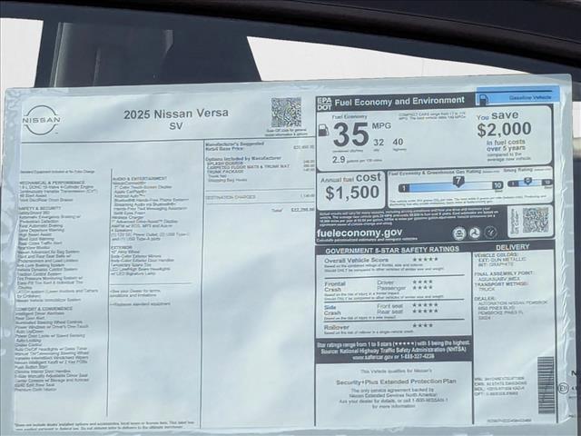 new 2025 Nissan Versa car, priced at $22,038