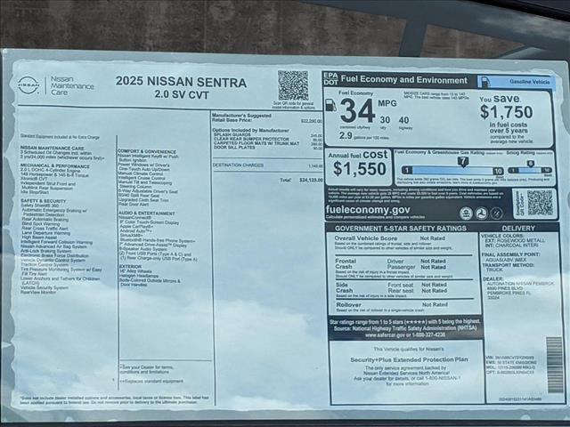 new 2025 Nissan Sentra car, priced at $23,139