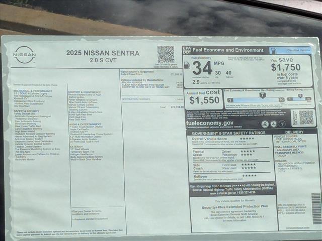 new 2025 Nissan Sentra car, priced at $21,987